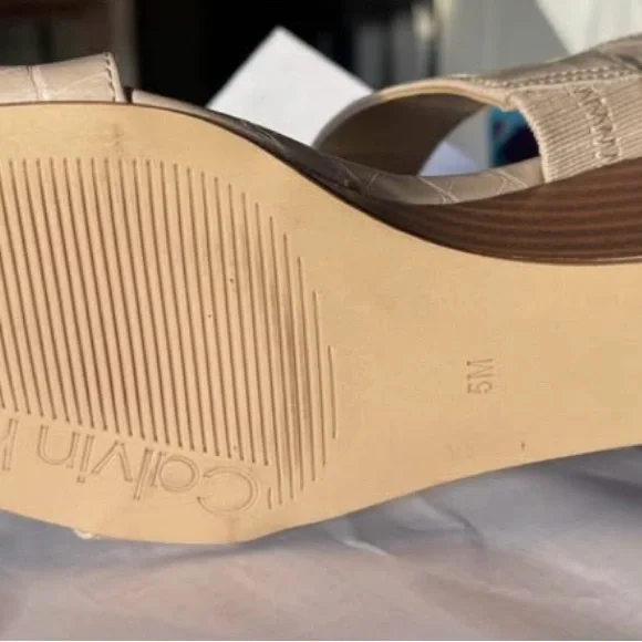 Calvin Klein Women's Beige Croc-Embossed Sandals - Picture 4 of 4